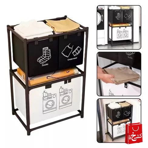 4-Bag Laundry Sorting Basket – 2-Tier Organizer with Rolling Wheels