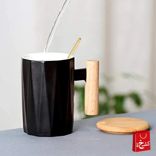 Ceramic Coffee Mug Gift Set Wooden Handle-350Ml