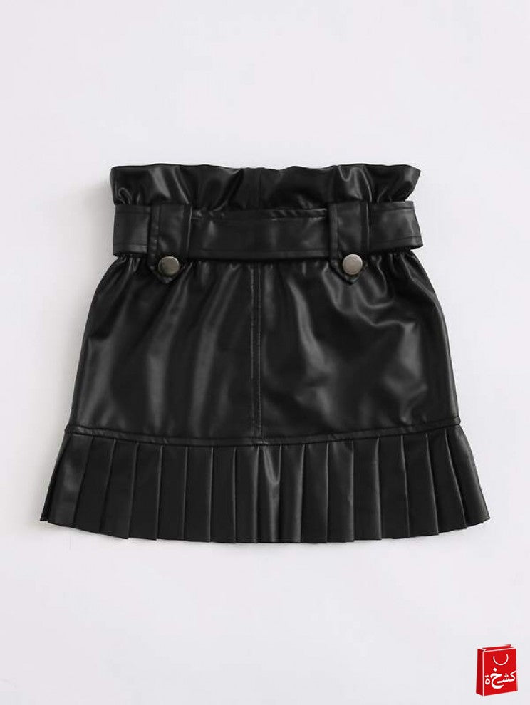 Toddler Girls Belted PU Leather Skirt