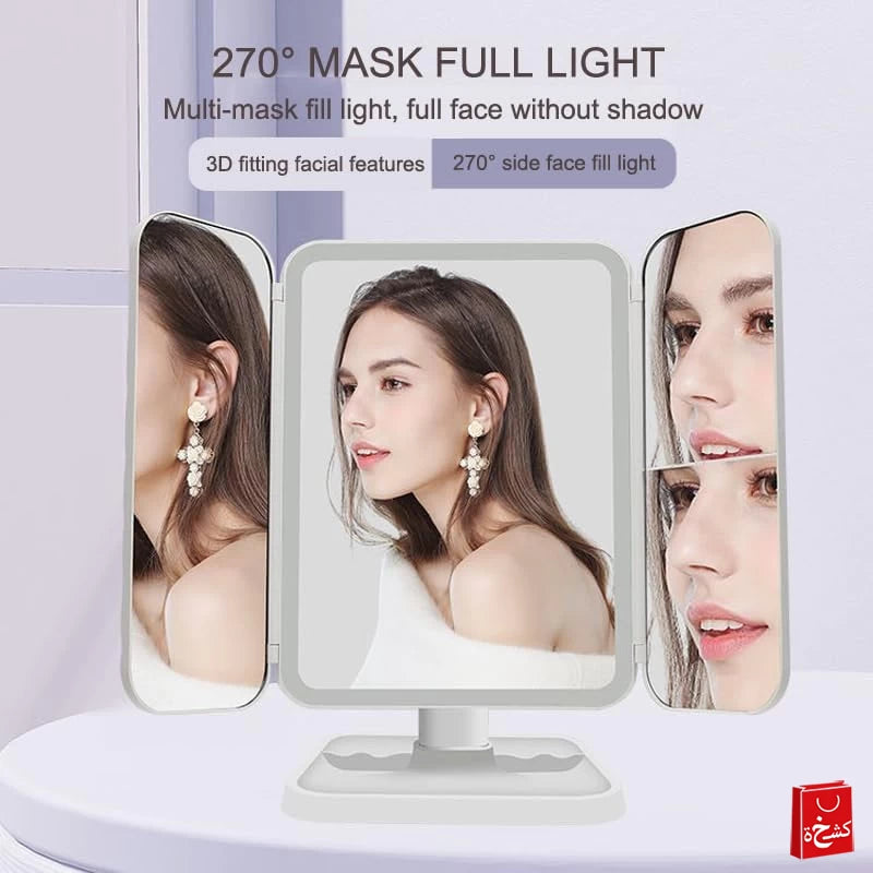 Three-Sided Folding Makeup Mirror Desktop