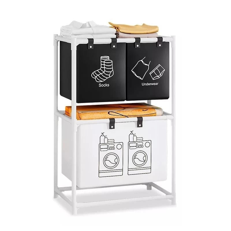 4-Bag Laundry Sorting Basket – 2-Tier Organizer with Rolling Wheels
