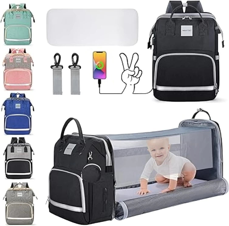 2 in 1Foldable Travel Baby Diaper Backpack  with bed