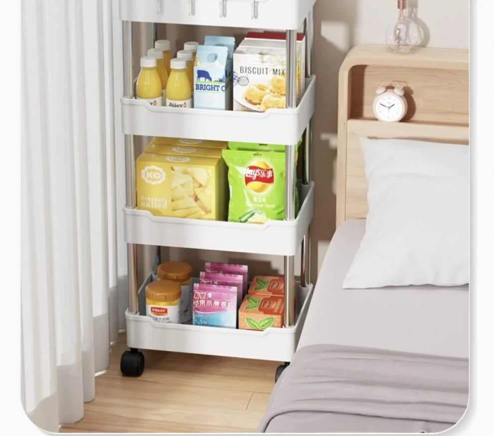 4-Tier Kitchen Trolley Fruit & Vegetable Basket Storage Rack White -91cm