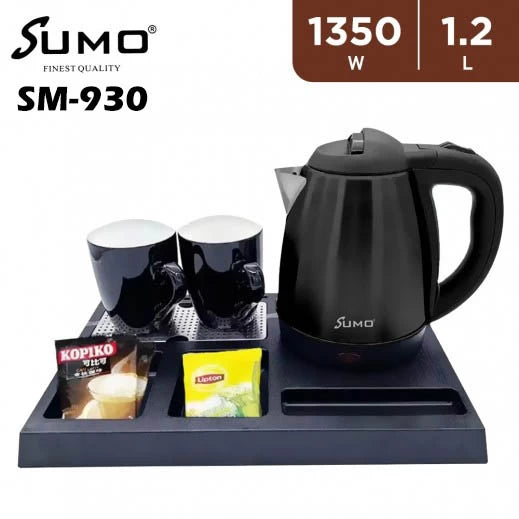 Sumo Electric Hotel Kettle With Ceramic Cups Black 1.2L-Black