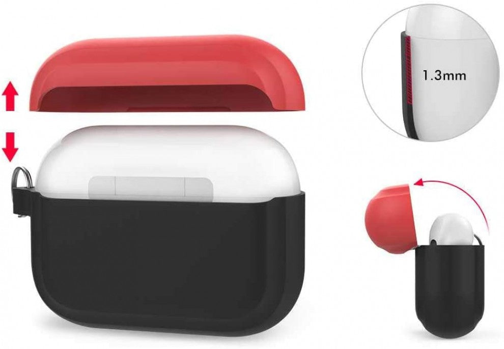 AhaStyle Premium Silicone Two Toned Keychain Case for Airpods Pro - Black/Red