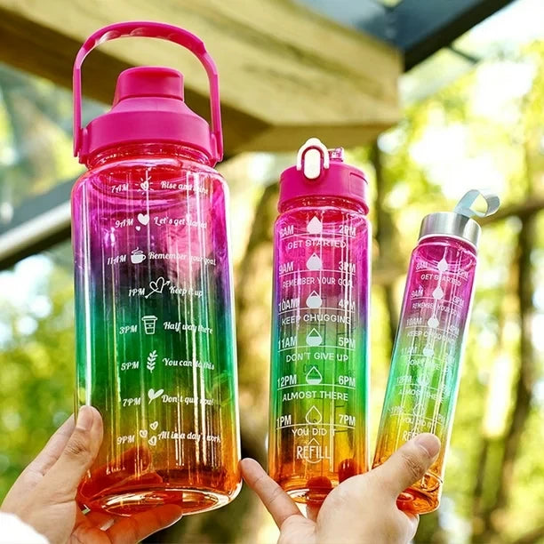 3psc Water Bottle with Straw And Handle, 2 Liter - Purple