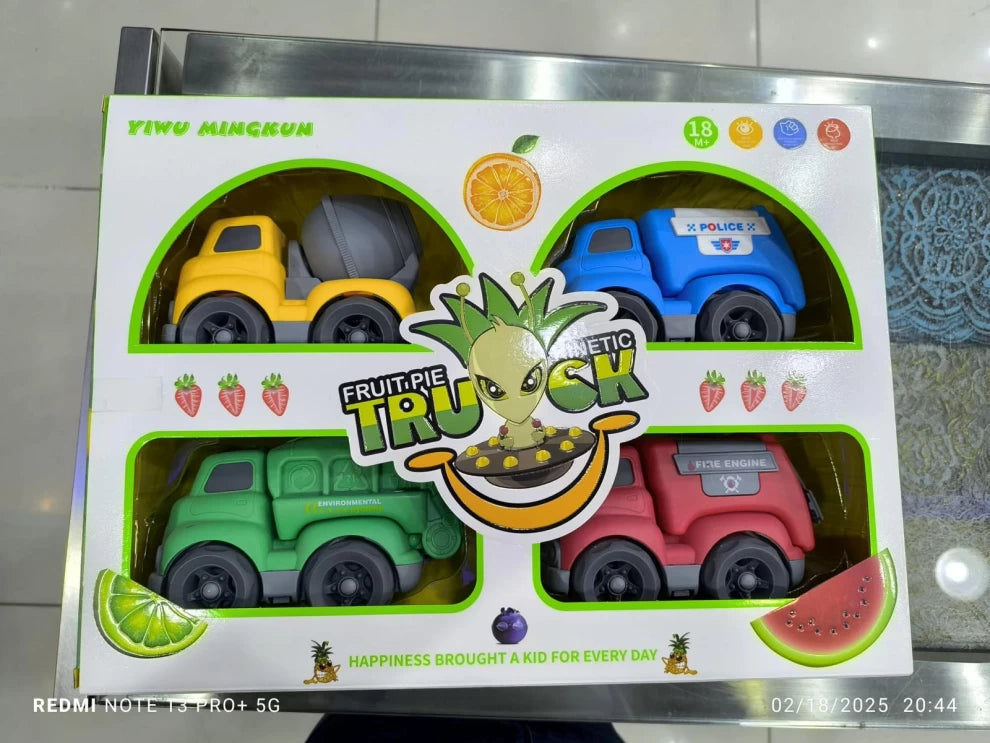 Cartoon Friction System Kinetic Truck Set – 4 Pcs