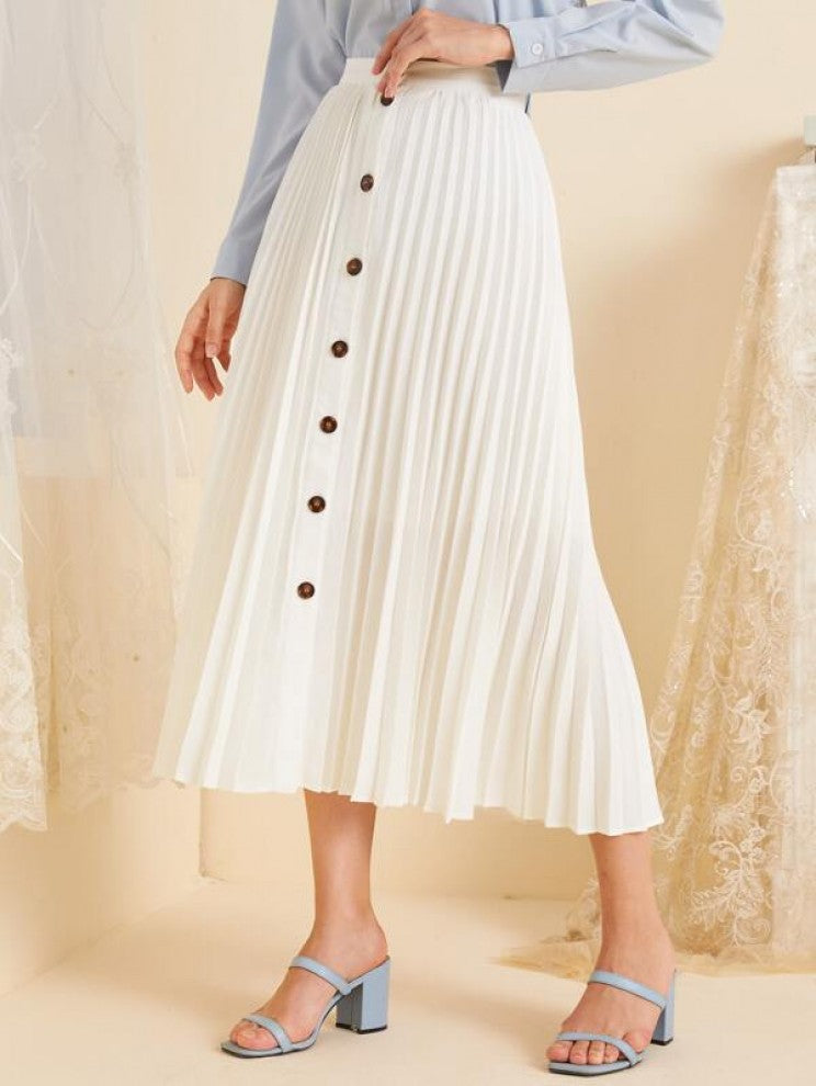 Button Front Longline Pleated Skirt