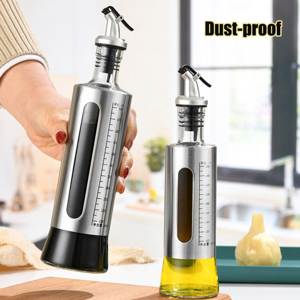 Steel Oil Bottle Glass Container Kitchen Vinegar Dispenser
