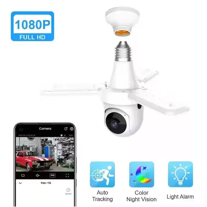 Camera 3MP HD 4G WiFi PTZ IP with LED Lights - E27 Bulb Camera for Home Security