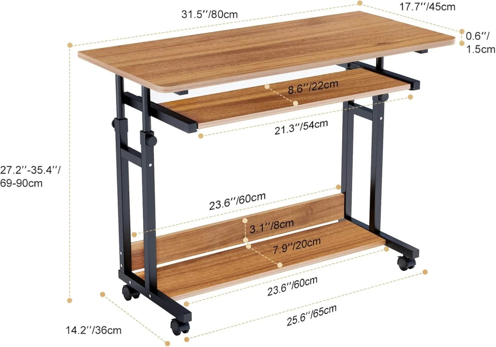 Adjustable Laptop Table Desk with Wheels Study/Work