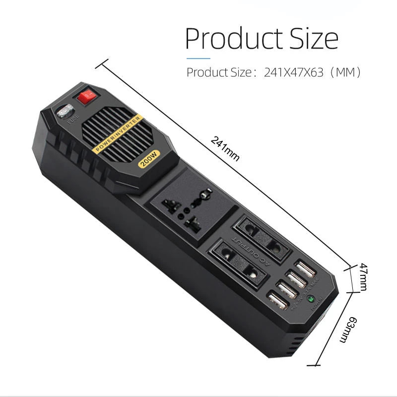 200W Car Power Inverter DC 12V to AC 220V 200W with 4 USB Port