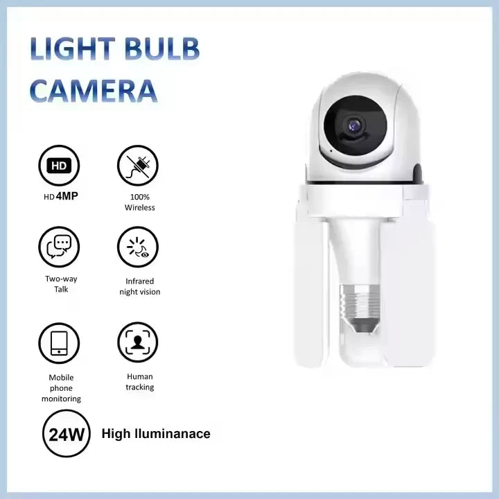 Camera 3MP HD 4G WiFi PTZ IP with LED Lights - E27 Bulb Camera for Home Security