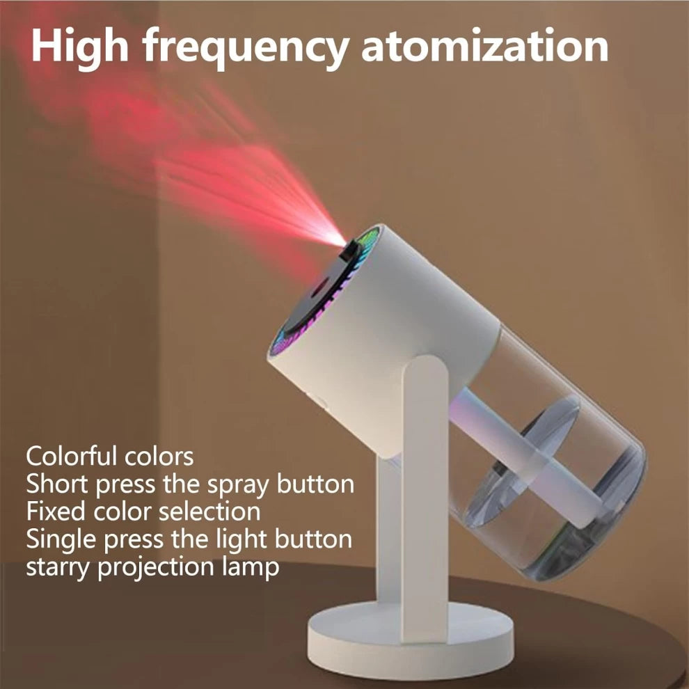 USB Humidifier with Starry Sky Projector & Timer – 6-8 Hours Auto-Off (White)