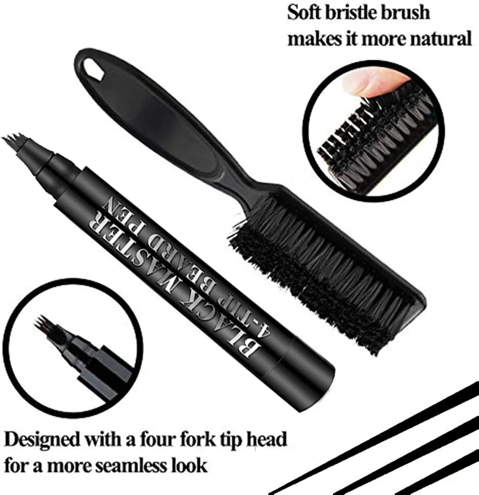Waterproof Beard Filling Pen with Beard Brush Black