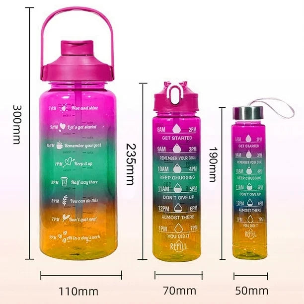 3psc Water Bottle with Straw And Handle, 2 Liter - Purple