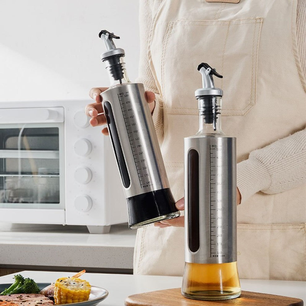 Steel Oil Bottle Glass Container Kitchen Vinegar Dispenser