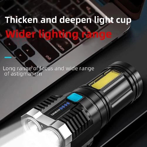 Bright USB Flashlight 4-Core 4 Modes Strong LED Light Rechargeable Torchlight L-S03