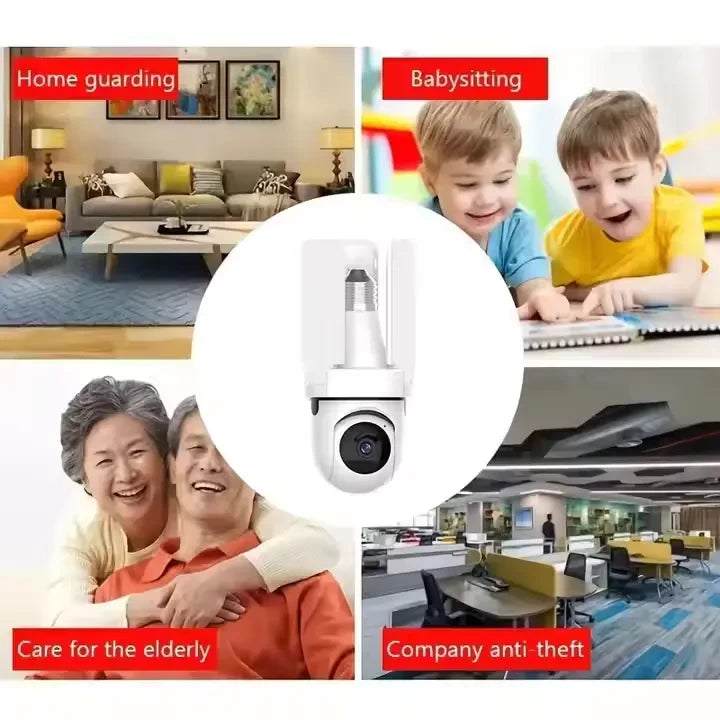 Camera 3MP HD 4G WiFi PTZ IP with LED Lights - E27 Bulb Camera for Home Security