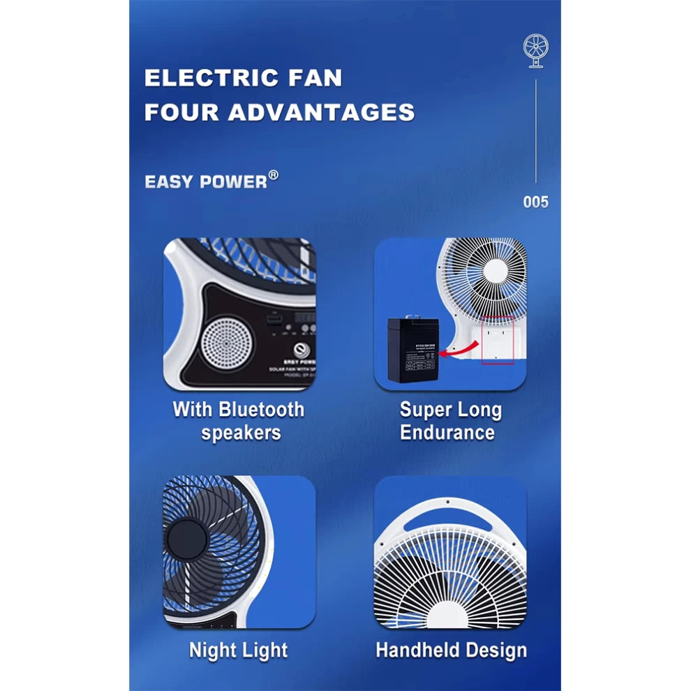 Solar Fan with Speaker – AC/DC Powered | Cooling + Entertainment Anywhere!