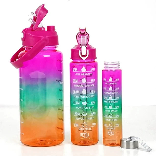 3psc Water Bottle with Straw And Handle, 2 Liter - Purple