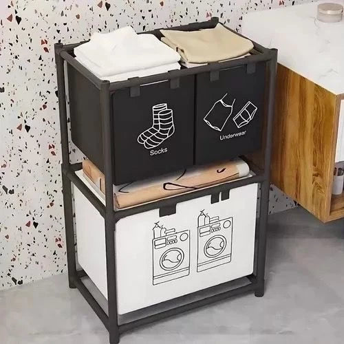 4-Bag Laundry Sorting Basket – 2-Tier Organizer with Rolling Wheels