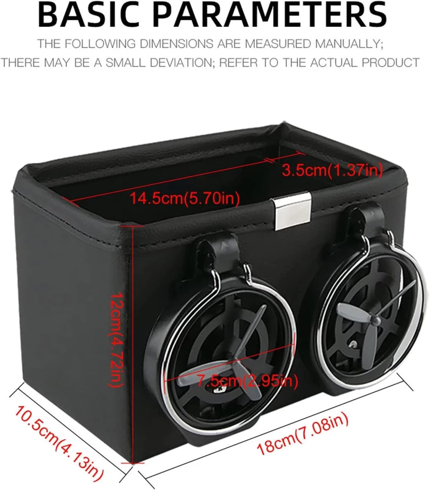 Car Storage Box Organizer Two Collapsible Cup Holders