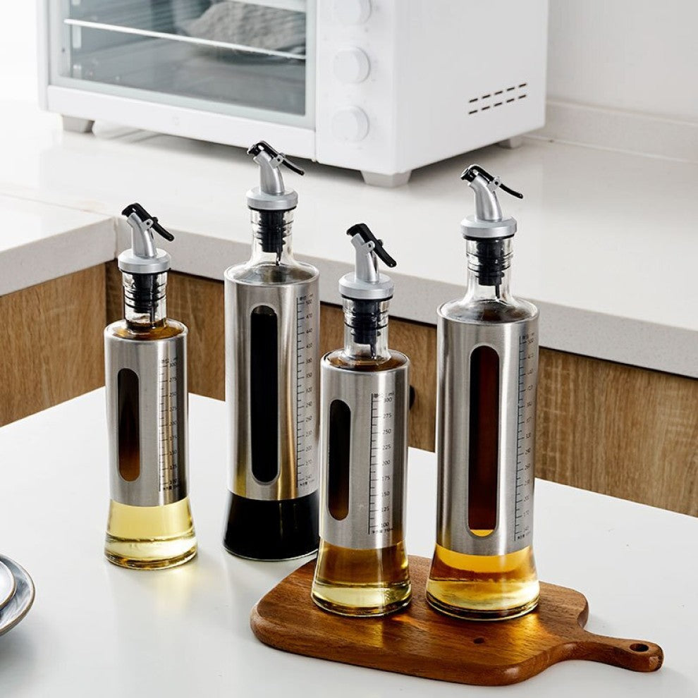 Steel Oil Bottle Glass Container Kitchen Vinegar Dispenser