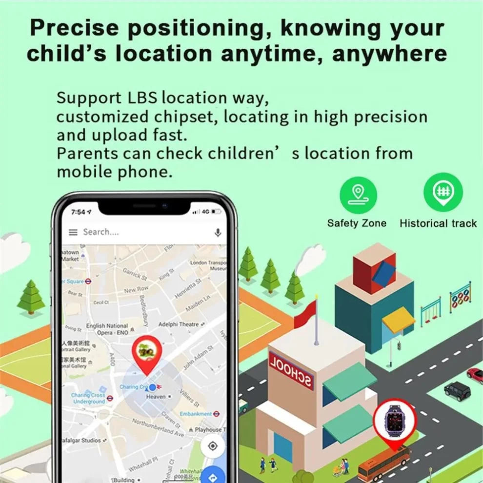 Smart Kids GPS tracker watch for Children Magnetic Charging-Water Proof
