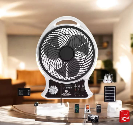 Solar Fan with Speaker – AC/DC Powered | Cooling + Entertainment Anywhere!