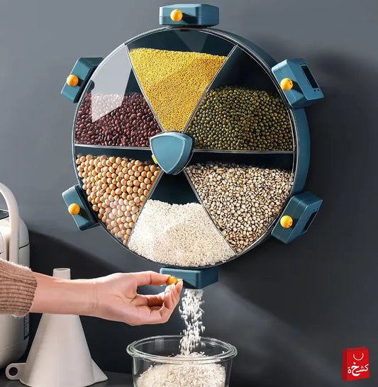 6-Grid Wall-Mounted 360° Rotatable Cereal & Grain Storage Dispenser