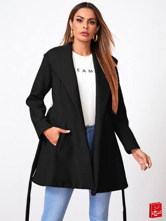 SHEIN Waterfall Neck Self Belt Coat
