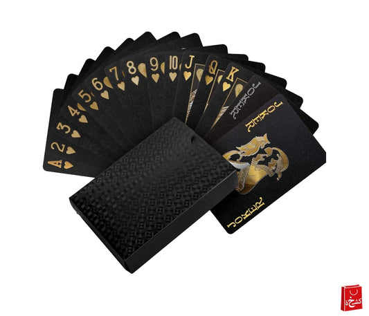 2Psc Black-Gold Playing Cards Waterproof Black