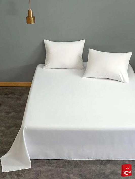 1 pc Bed Linen White Color Plain Dyed Bed Flat Sheet