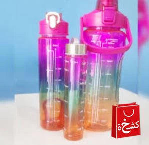 3psc Water Bottle with Straw And Handle, 2 Liter - Purple