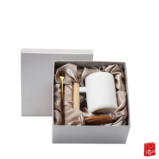 Ceramic Coffee Mug Gift Set Wooden Handle-300Ml