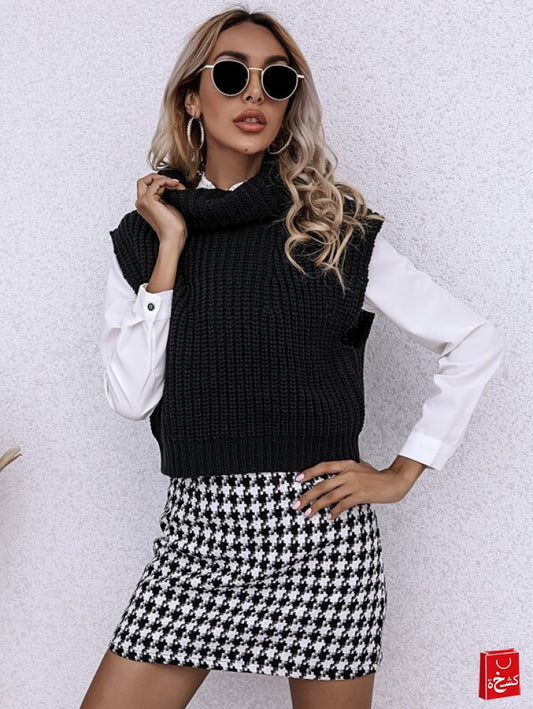 Turtle Neck Rib-knit Sweater Vest