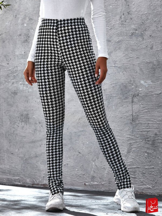 SHEIN Split Hem Houndstooth Pants