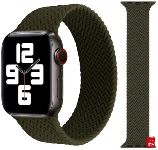 Braided Solo Loop Silicone Watchband For Apple watch- Green