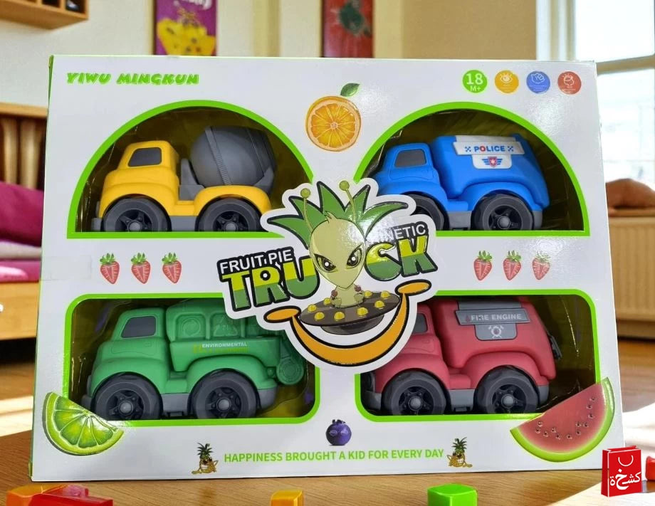 Cartoon Friction System Kinetic Truck Set – 4 Pcs