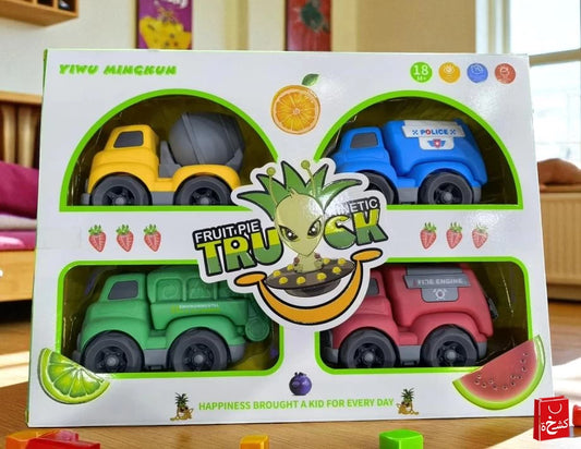 Cartoon Friction System Kinetic Truck Set – 4 Pcs