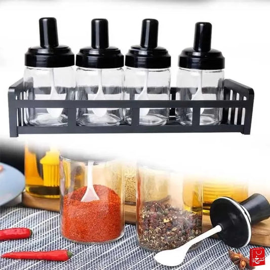 Spice Rack Bottle With Spoon 4 Pcs Set