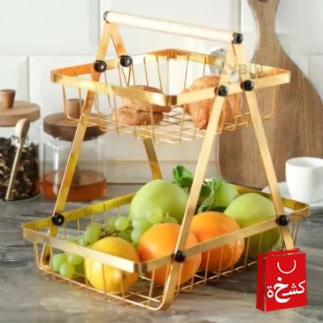 2-Tier Gold Metal Fruit Basket Stand