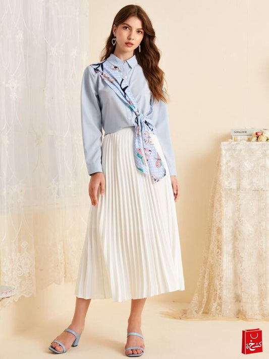 Button Front Longline Pleated Skirt