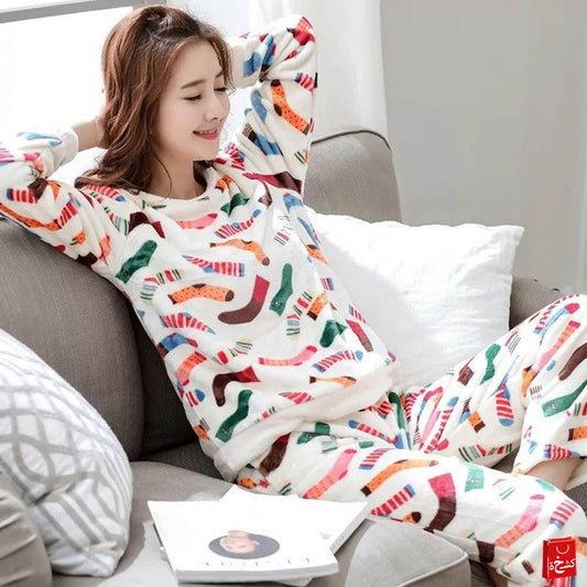 Woman Warm sleepwear two-pieces sets