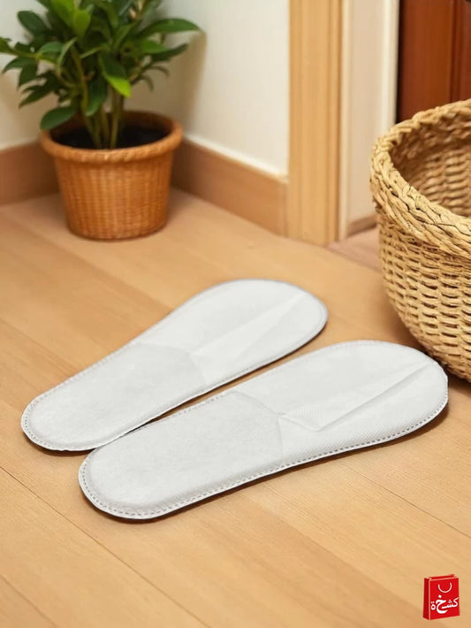 White Cotton Non-Slip Disposable Slippers for Guests -5 Pair
