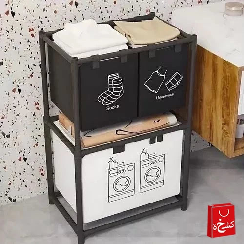 4-Bag Laundry Sorting Basket – 2-Tier Organizer with Rolling Wheels
