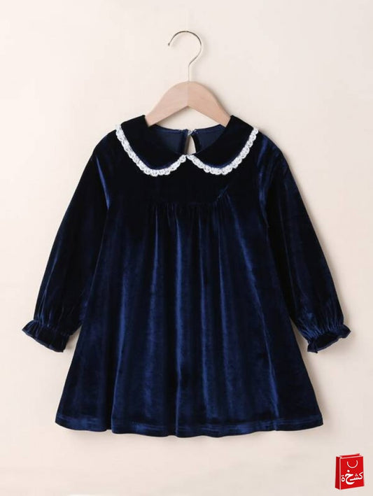 Toddler Girls Peter Pan Collar Velvet Smock Dress