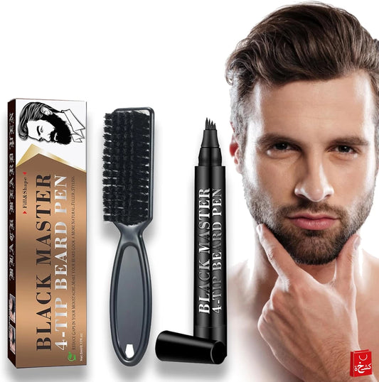 Waterproof Beard Filling Pen with Beard Brush Black