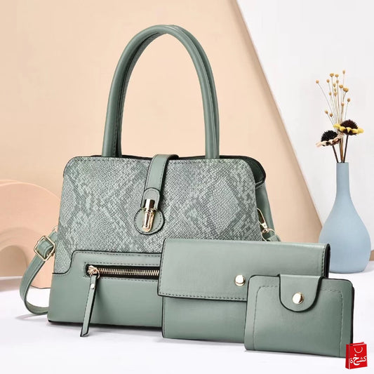 Women's 3pcs PU Leather Handbags, green